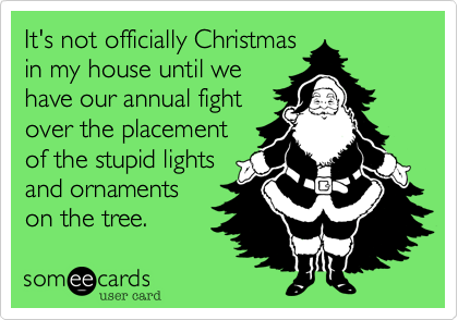 It's not officially Christmas
in my house until we 
have our annual fight 
over the placement
of the stupid lights
and ornaments
on the tree. 