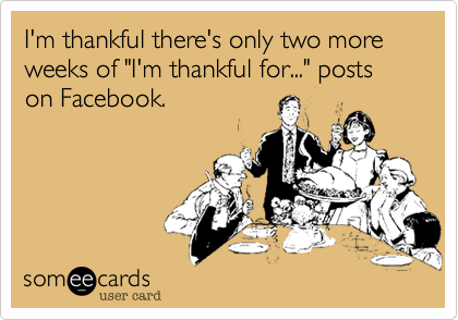 I'm thankful there's only two more weeks of "I'm thankful for..." posts on Facebook.