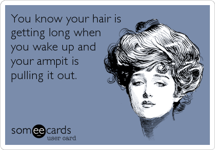 You know your hair is
getting long when
you wake up and
your armpit is
pulling it out.