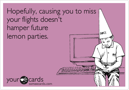 Hopefully, causing you to miss
your flights doesn't
hamper future
lemon parties.