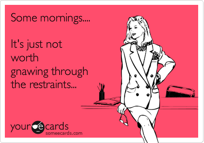 Some mornings....  

It's just not
worth
gnawing through 
the restraints...