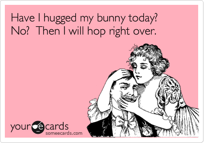 Have I hugged my bunny today?  No?  Then I will hop right over.