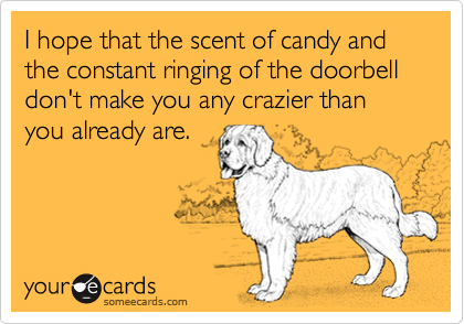 I hope that the scent of candy and the constant ringing of the doorbell don't make you any crazier than you already are.