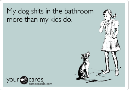 My dog shits in the bathroom
more than my kids do.