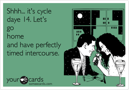 Shhh... it's cycle
daye 14. Let's
go
home
and have perfectly
timed intercourse.