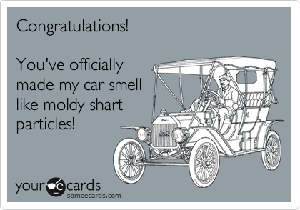 Congratulations!

You've officially
made my car smell
like moldy shart
particles!
