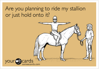 Are you planning to ride my stallion or just hold onto it?