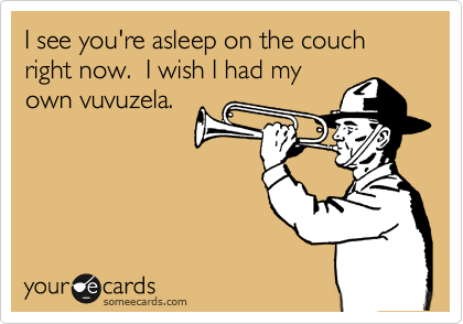 I see you're asleep on the couch right now.  I wish I had my
own vuvuzela.