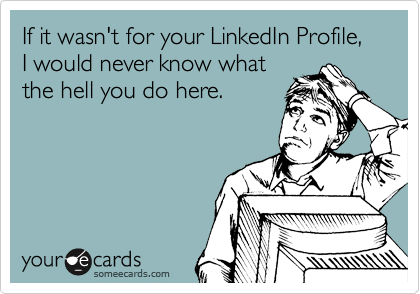 If it wasn't for your LinkedIn Profile, I would never know what
the hell you do here.