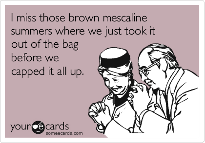 I miss those brown mescalinesummers where we just took itout of the bagbefore wecapped it all up.
