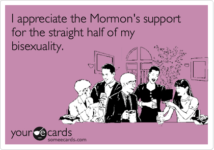 I appreciate the Mormon's support for the straight half of my bisexuality.