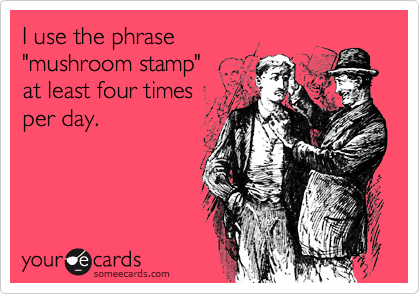 I use the phrase
"mushroom stamp"
at least four times
per day.