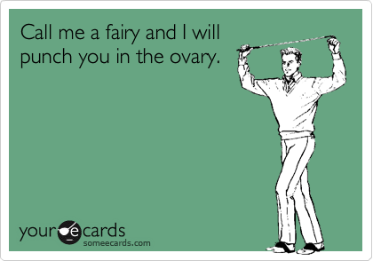 Call me a fairy and I willpunch you in the ovary.