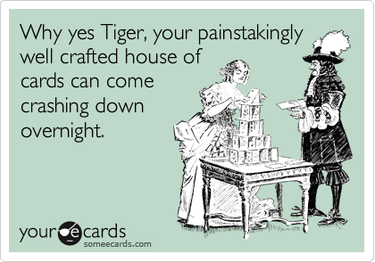 Why yes Tiger, your painstakingly
well crafted house of
cards can come
crashing down
overnight.