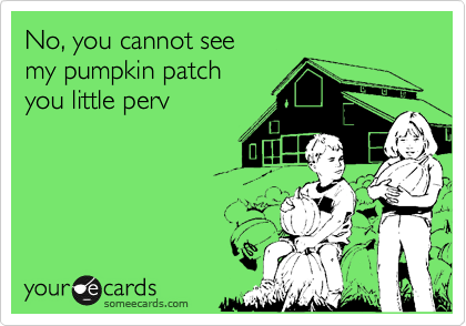 No, you cannot see
my pumpkin patch
you little perv