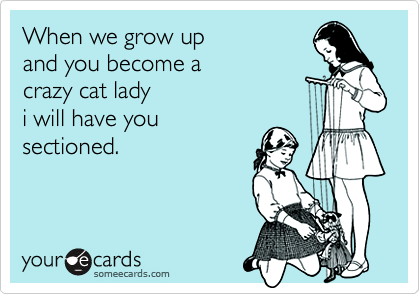 When we grow up
and you become a 
crazy cat lady 
i will have you
sectioned.