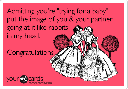Admitting you're "trying for a baby" put the image of you & your partner going at it like rabbits
in my head.

Congratulations