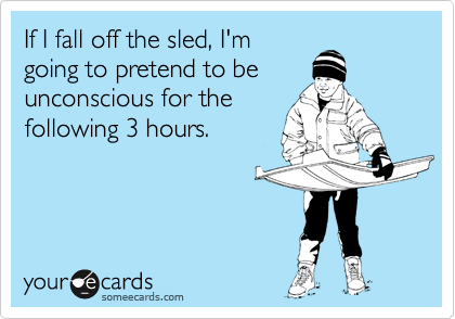 If I fall off the sled, I'mgoing to pretend to beunconscious for thefollowing 3 hours.