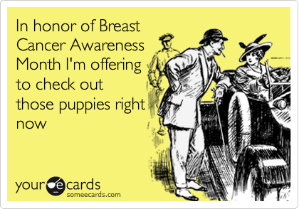 In honor of Breast
Cancer Awareness
Month I'm offering
to check out
those puppies right
now