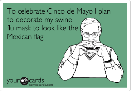 To celebrate Cinco de Mayo I plan to decorate my swine
flu mask to look like the
Mexican flag