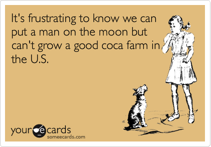 It's frustrating to know we can
put a man on the moon but
can't grow a good coca farm in
the U.S.