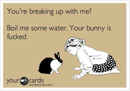 You're breaking up with me?

Boil me some water. Your bunny is fucked.