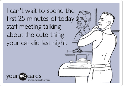 I can't wait to spend the
first 25 minutes of today's
staff meeting talking
about the cute thing
your cat did last night.