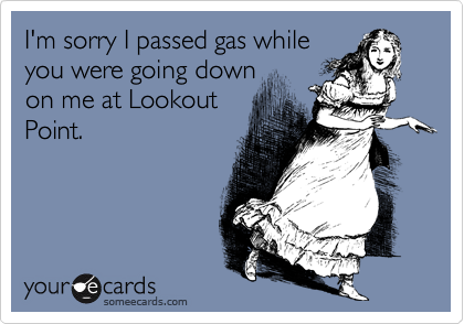 I'm sorry I passed gas while
you were going down
on me at Lookout
Point.