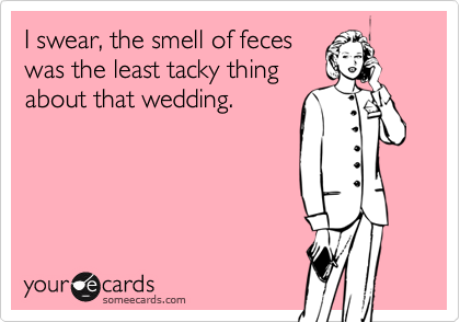 I swear, the smell of feces
was the least tacky thing
about that wedding.