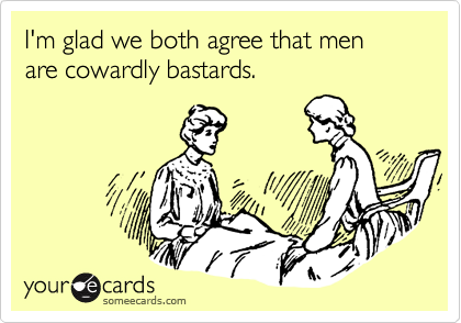 I'm glad we both agree that men are cowardly bastards. 