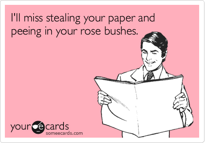 I'll miss stealing your paper and peeing in your rose bushes.
