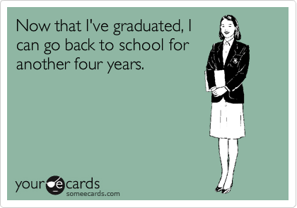Now that I've graduated, I
can go back to school for
another four years. 