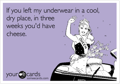 If you left my underwear in a cool, dry place, in three
weeks you'd have
cheese.