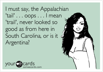 I must say, the Appalachian
'tail' . . . oops . . . I mean 
'trail', never looked so
good as from here in
South Carolina, or is it
Argentina?