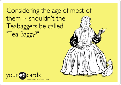 Considering the age of most of them %7E shouldn't the
Teabaggers be called
"Tea Baggy?"