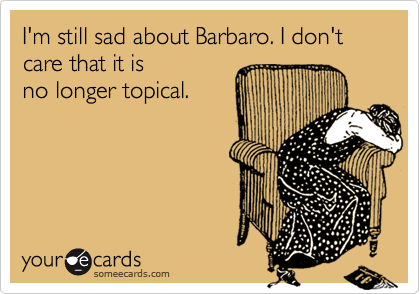 I'm still sad about Barbaro. I don't care that it is
no longer topical. 