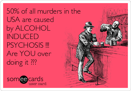 50% of all murders in the
USA are caused
by ALCOHOL
INDUCED
PSYCHOSIS !!!
Are YOU over
doing it ???