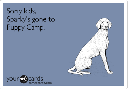 Sorry kids, 
Sparky's gone to
Puppy Camp.