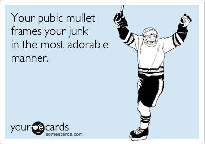 Your pubic mullet
frames your junk
in the most adorable
manner.