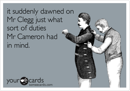 it suddenly dawned on
Mr Clegg just what
sort of duties 
Mr Cameron had
in mind.