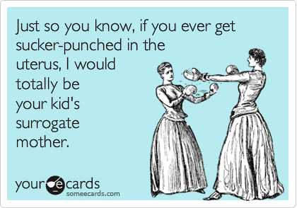 Just so you know, if you ever get sucker-punched in theuterus, I wouldtotally beyour kid'ssurrogatemother.