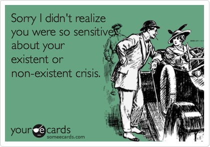 Sorry I didn't realizeyou were so sensitiveabout yourexistent ornon-existent crisis.