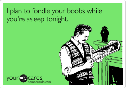 I plan to fondle your boobs while you're asleep tonight.