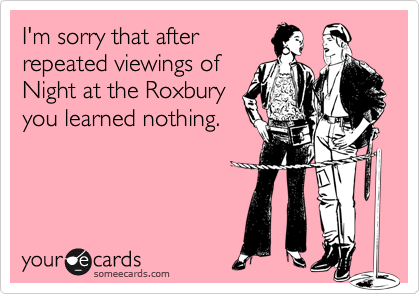 I'm sorry that after
repeated viewings of
Night at the Roxbury
you learned nothing.