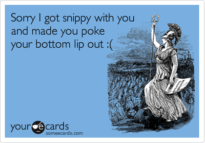 Sorry I got snippy with you
and made you poke
your bottom lip out :%28