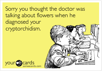 Sorry you thought the doctor was talking about flowers when he diagnosed your
cryptorchidism.