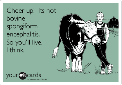 Cheer up!  Its notbovinespongiformencephalitis.  So you'll live.  I think.