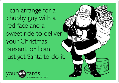 I can arrange for a
chubby guy with a
red face and a
sweet ride to deliver
your Christmas
present, or I can
just get Santa to do it.