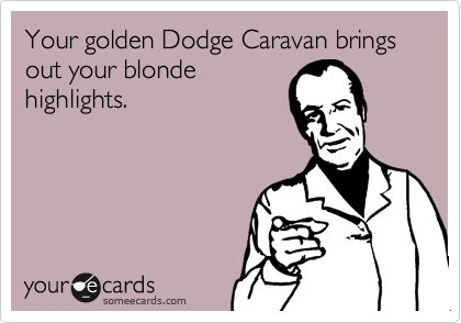Your golden Dodge Caravan brings out your blonde
highlights.