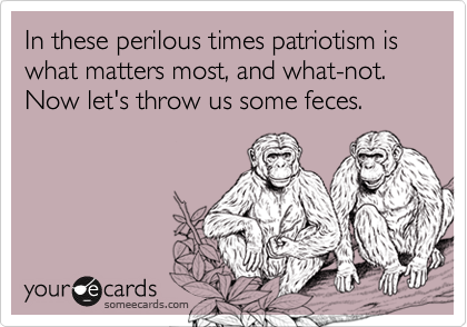 In these perilous times patriotism is what matters most, and what-not. Now let's throw us some feces.